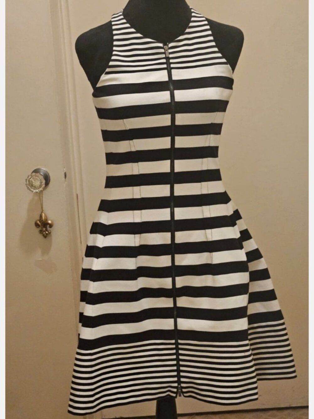 BCBGMaxAzria Black and White Striped Midi Dress
